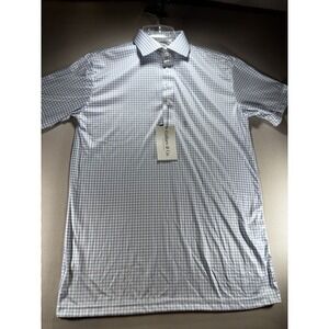 Collars and Co Polo Mens Medium - Thin Blue Check - Semi Spread Collar NWT Golf